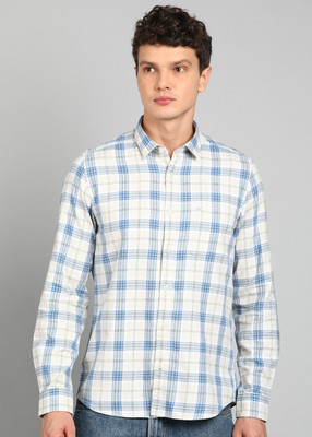 KILLER Men Checkered Casual Light Blue Shirt