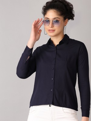 V-MART Women Solid Formal Dark Blue Shirt