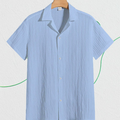 Looksky Men Self Design Casual Light Blue Shirt