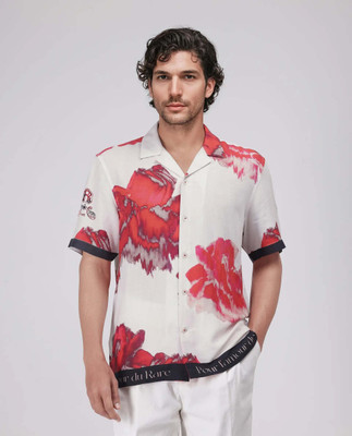 RARE RABBIT Men Floral Print Casual White, Red Shirt