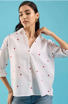 Ann Springs Women Striped Casual White Shirt