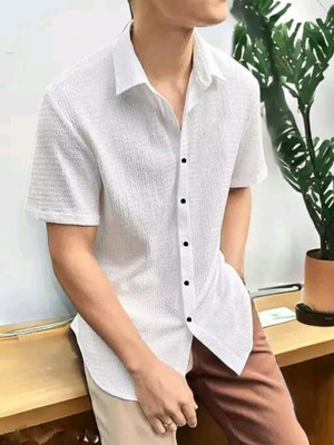 MUMIN Men Solid Casual White Shirt