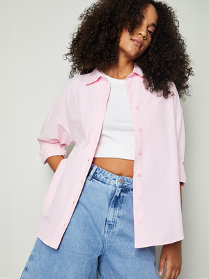 MAX Women Solid Casual Pink Shirt