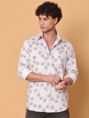 Tanip Men Printed Casual Cream Shirt