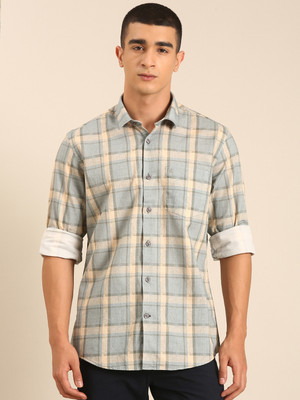 CAVALLO BY LINEN CLUB Men Checkered Casual Grey Shirt