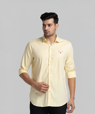 Raymond Men Solid Casual Yellow Shirt