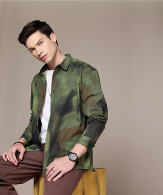 Roadster Men Printed Casual Green Shirt
