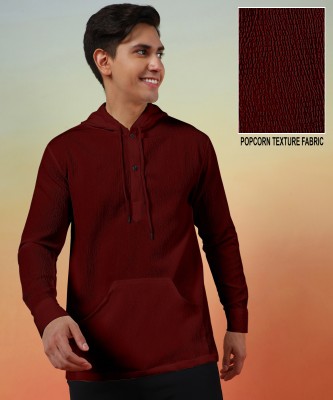 INDICLUB Men Self Design Casual Maroon Shirt