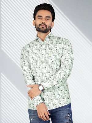 Stellalifestyle Men Printed Formal Light Green Shirt