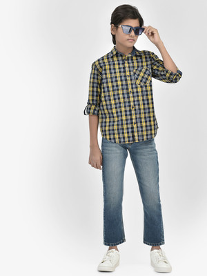 CRIMSOUNE CLUB Boys Checkered Casual Yellow, Black, White Shirt