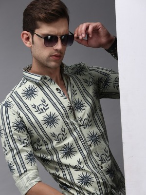 Showoff Men Printed Casual Dark Blue, Light Green Shirt