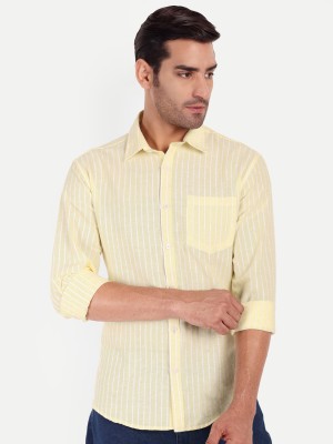 Classycollar Men Striped Casual Yellow Shirt