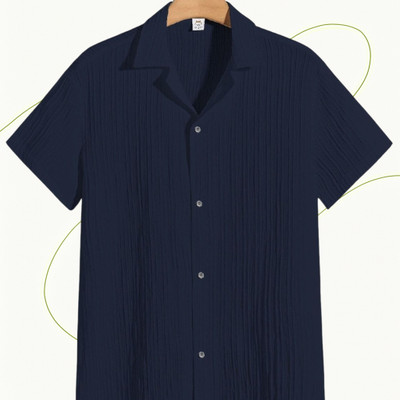 Looksky Men Self Design Casual Dark Blue Shirt