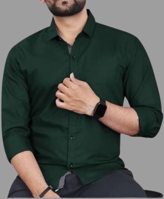 RAGHAVTEX Men Solid Formal Green Shirt