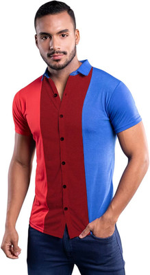 HouseOfCommon Men Self Design Casual Red, Maroon, Blue Shirt