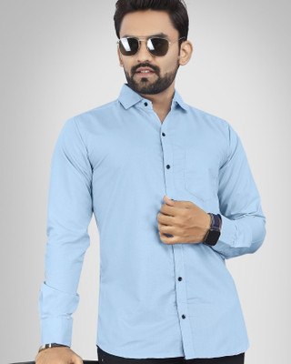 NIVICK Men Solid Formal Blue Shirt