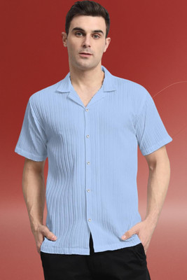 A Dearise Trend Men Self Design Casual Light Blue Shirt