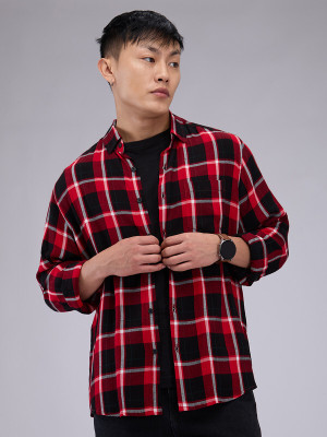 VASTRADO Men Checkered Casual Red Shirt