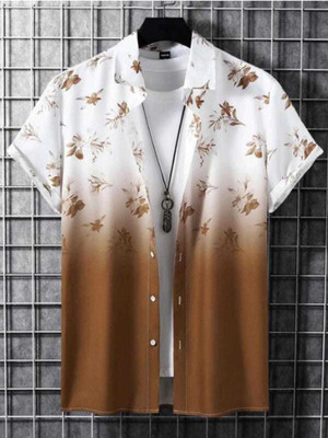 ANITA FASHION Men Floral Print, Dyed/Ombre Casual White, Brown Shirt