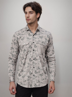 Masher Men Printed Casual Grey Shirt