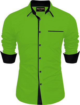 FINAXOFASHION Men Solid Casual Green Shirt