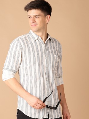 V-MART Men Striped Casual Grey Shirt