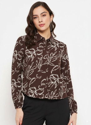 pecker Women Printed Casual Brown Shirt