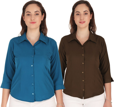 Giggles Women Solid Formal Multicolor Shirt(Pack of 2)