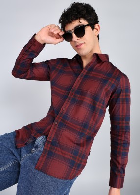 BEING HUMAN Men Checkered Casual Maroon Shirt