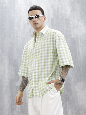 WROGN Men Checkered Casual Green Shirt