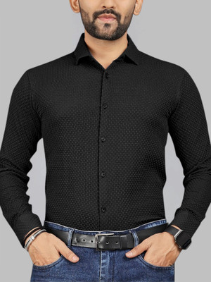 MILDIN Men Self Design Formal Black Shirt