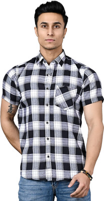 BlackLilly Men Checkered Casual White Shirt