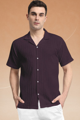 A DEEMOON TREND Men Self Design Casual Purple Shirt