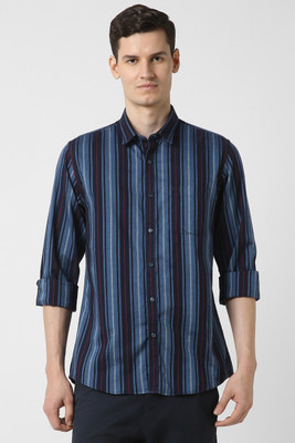PETER ENGLAND Men Striped Casual Blue Shirt