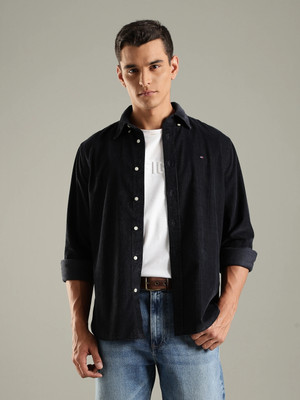 TOMMY HILFIGER Men Self Design Casual Blue Shirt
