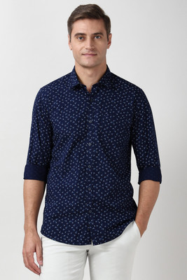 PETER ENGLAND Men Printed Casual Dark Blue Shirt
