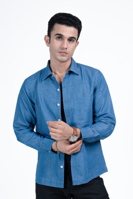 LOOM FASHION Men Solid Casual Dark Blue Shirt