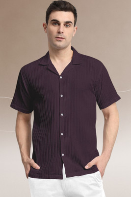 Dharamraj Fashion Men Self Design Casual Purple Shirt