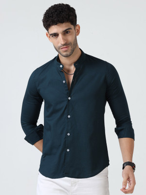 RESERIO Men Solid Casual Blue Shirt