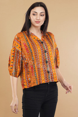 Glitter Fashion Women Printed Casual Blue Shirt