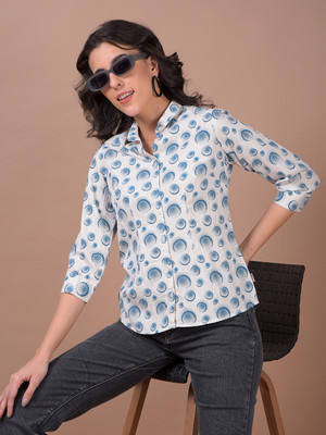 CRIMSOUNE CLUB Women Printed Casual Blue Shirt