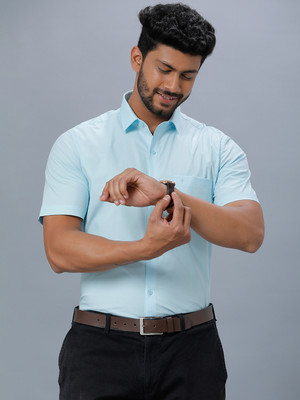 Ramraj Cotton Men Solid Formal Light Blue Shirt