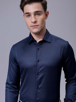 The Indian Garage Co. Men Self Design Formal Dark Blue Shirt