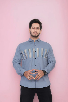 U AND J TREND Men Solid Casual Blue Shirt