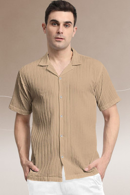A Dearise Trend Men Striped Casual Cream Shirt