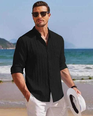 Mahaveer Creation Men Self Design Casual Black Shirt