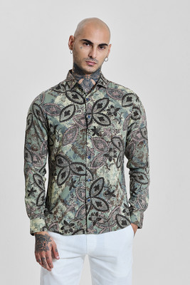 Snitch Men Printed Casual Green Shirt