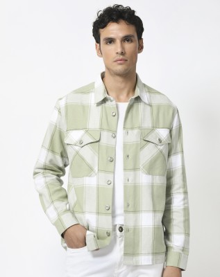 RARE RABBIT Men Checkered Casual Green Shirt