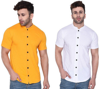 GEUM Men Solid Formal White, Yellow Shirt(Pack of 2)