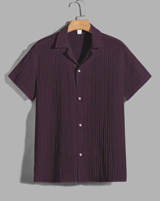 METRONAUT Men Self Design Casual Purple Shirt